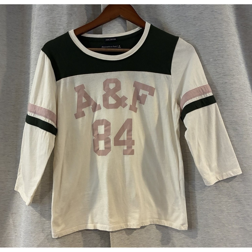 Abercrombie & Fitch Y2K Baseball Raglan Baby Tee Shirt Medium Green Cream